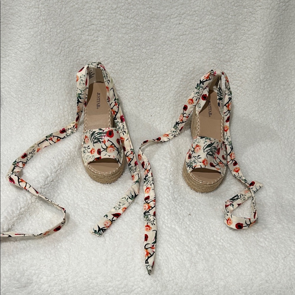 JustFab Floral Lace-Up Espadrilles